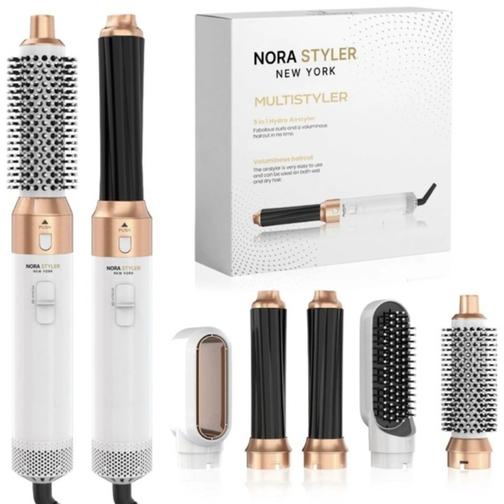 Nora Styler 5-in-1 Multistyler Pro Air Wrap Dryer Brush Wand Gold White NEW